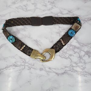 Boho Belt with Faux Turquoise Stones Shells Metal and Beading Women's Hip Belt